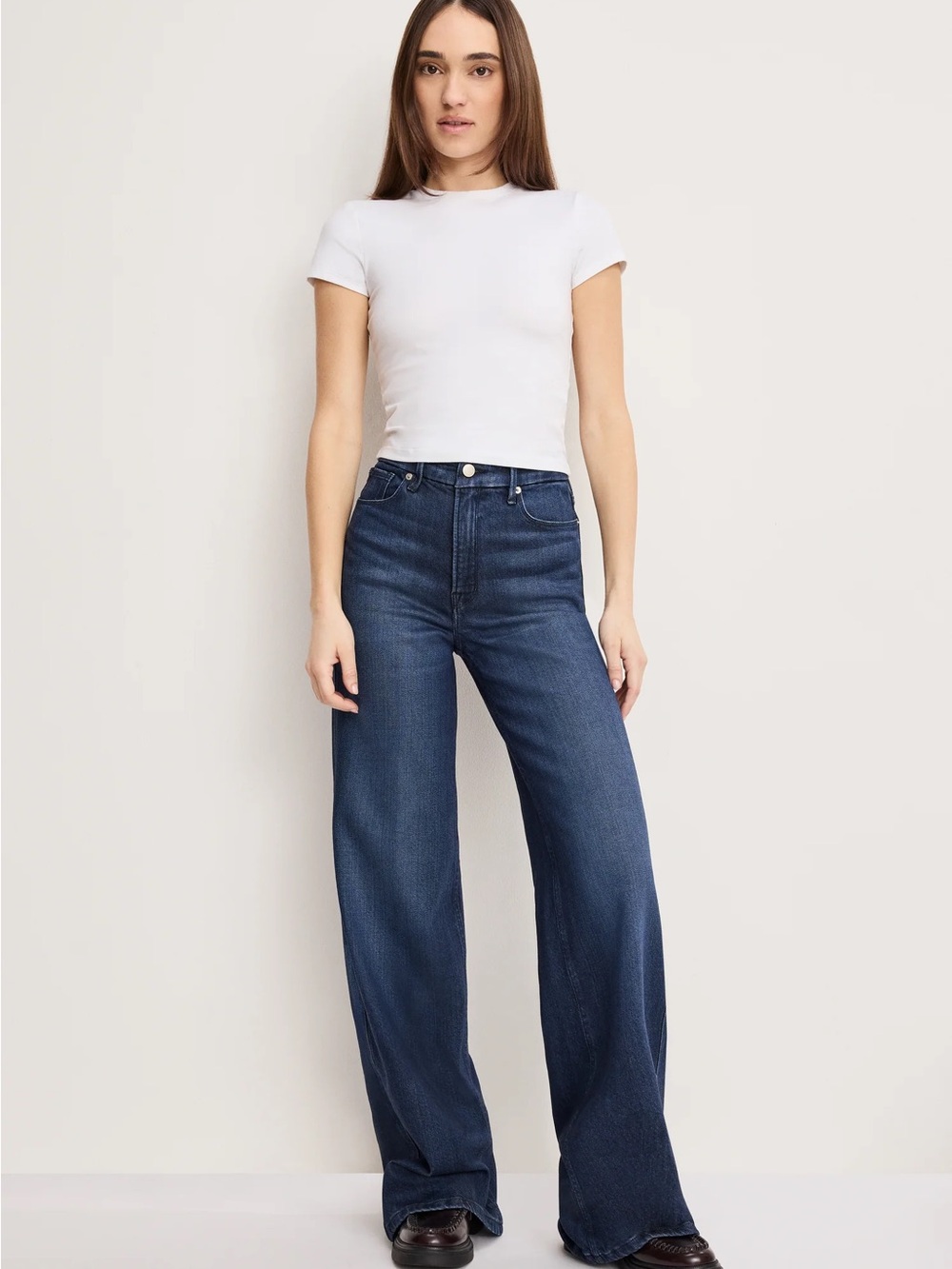 Good American Dark Blue Wide-Leg Jeans